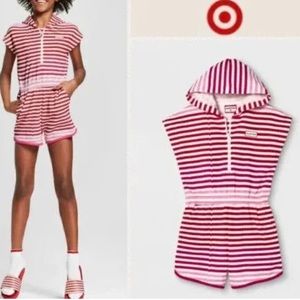 Hunter for Target Pink Red Striped Hooded Romper Size X Large kid OR XS S Women